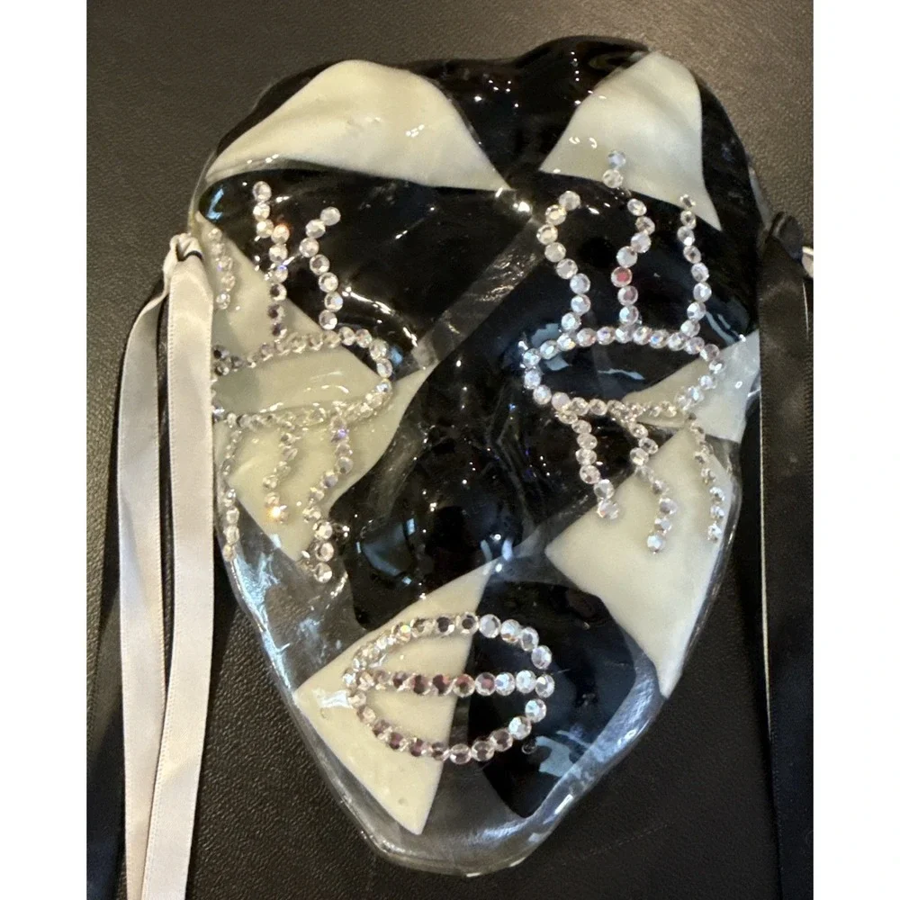 Black White Rhinestone Ribbon Mask Mardi Gras Wall Hanging‎ Art Deco Decor